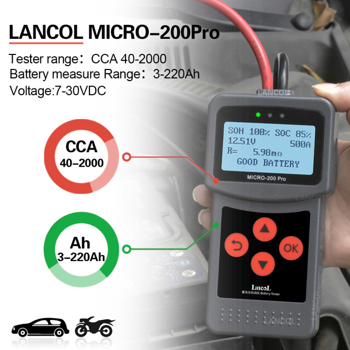 Enusic™ Micro-200 Pro 12V Car Motorcycle Battery Tester SAE CCA JIS Di