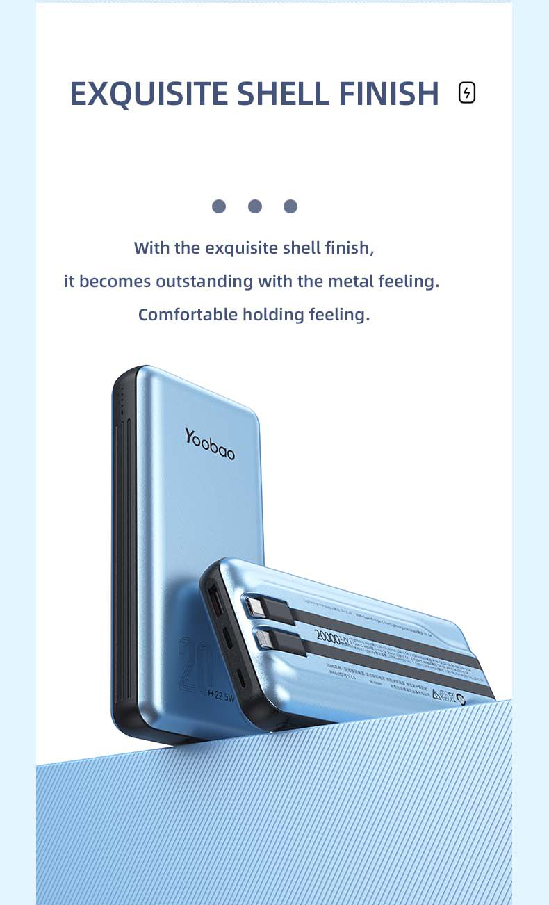 Yoobao 20000mah Lc6 Factory Customized Ultra-thin Built-in Cable Quick Charge Power Bank