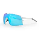 Oversized blue mirrored cycling sunglasses