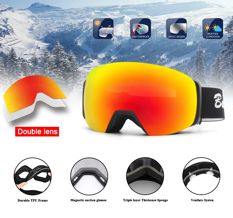 Custom logo UV400 toric magnetic ski goggles
