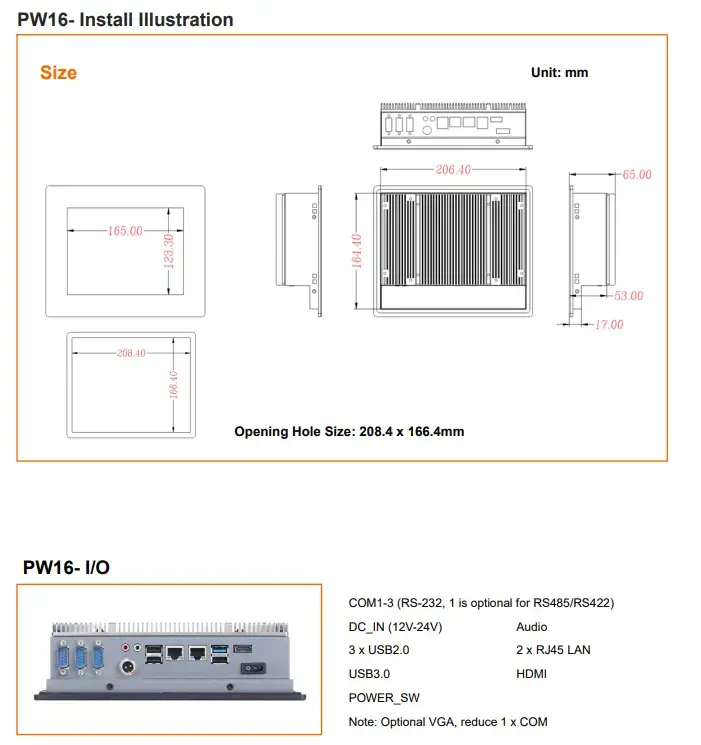 Panel PC PW16 Install