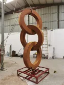 Large Outdoor Rusty Metal Ring Garden Sculpture for Sale