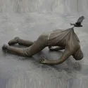 Incredible Gravity-Defying Handmade Metal Man Bronze Sculpture