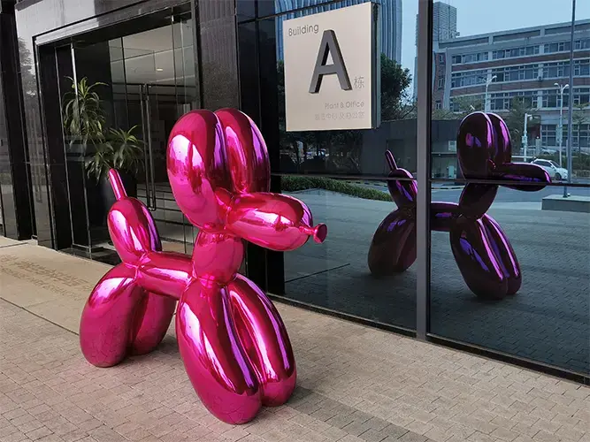 Urban Landscape Fiberglass Red Balloon Dog Sculpture 