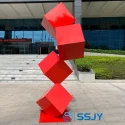 300cm outdoor garden Red Stainless steel cube sculpture
