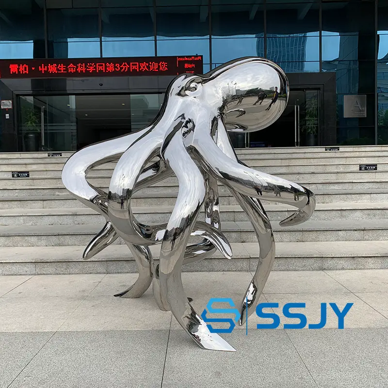 Indoor hotel apartment square public sculpture stainless steel octopus sculpture (1)