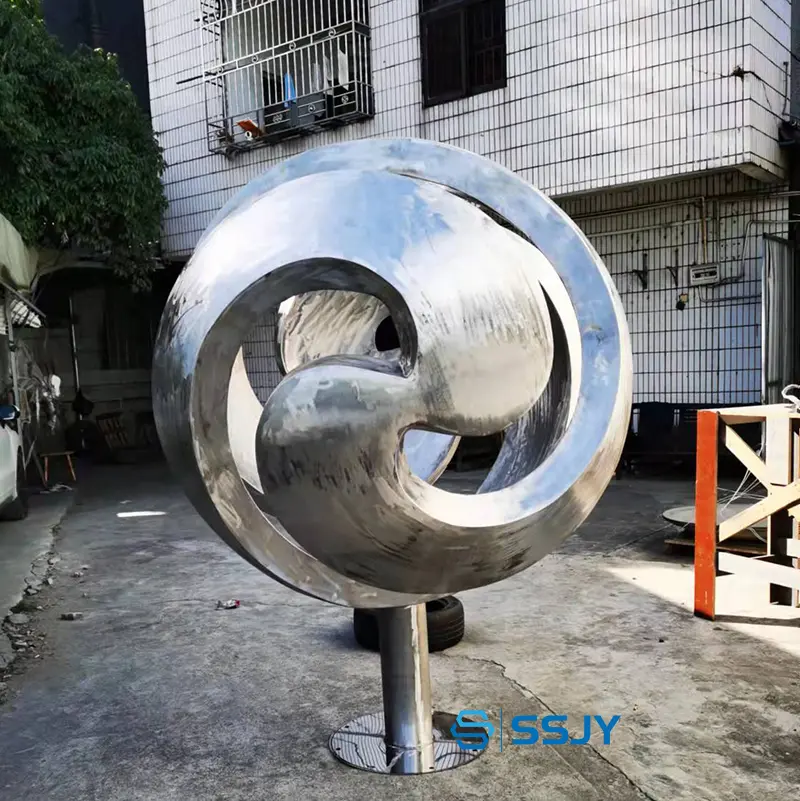 Swirling Large Painted Contemporary Stainless Steel Garden Public Art Sphere Sculpture (8)