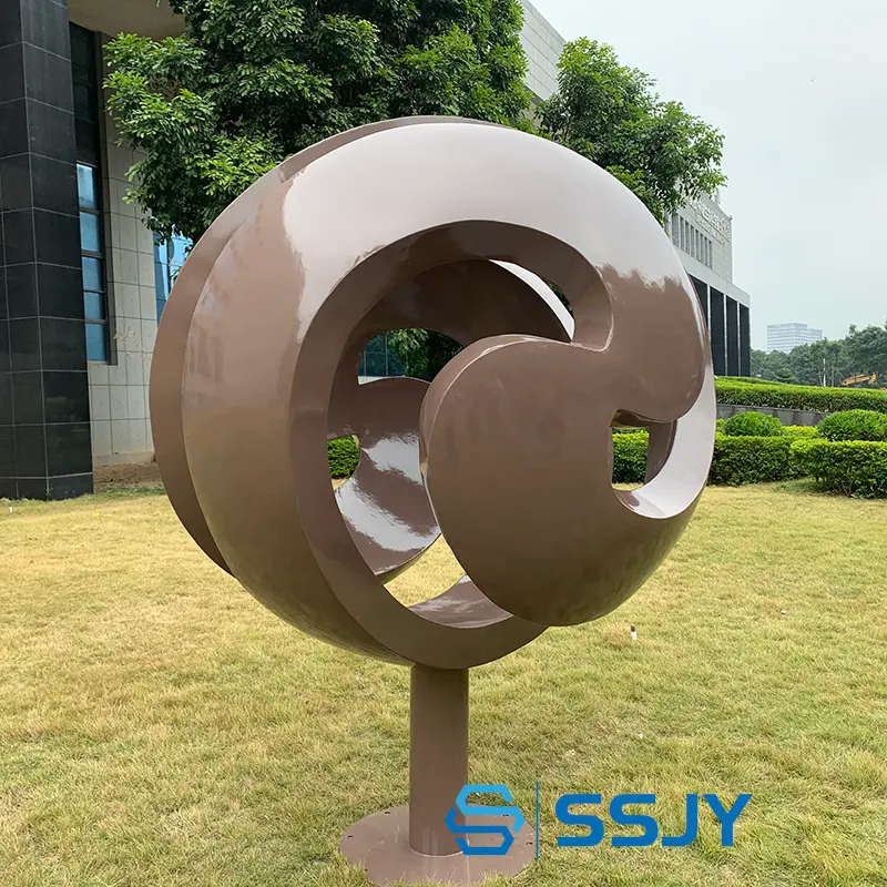 Swirling Large Painted Contemporary Stainless Steel Garden Public Art Sphere Sculpture (4)