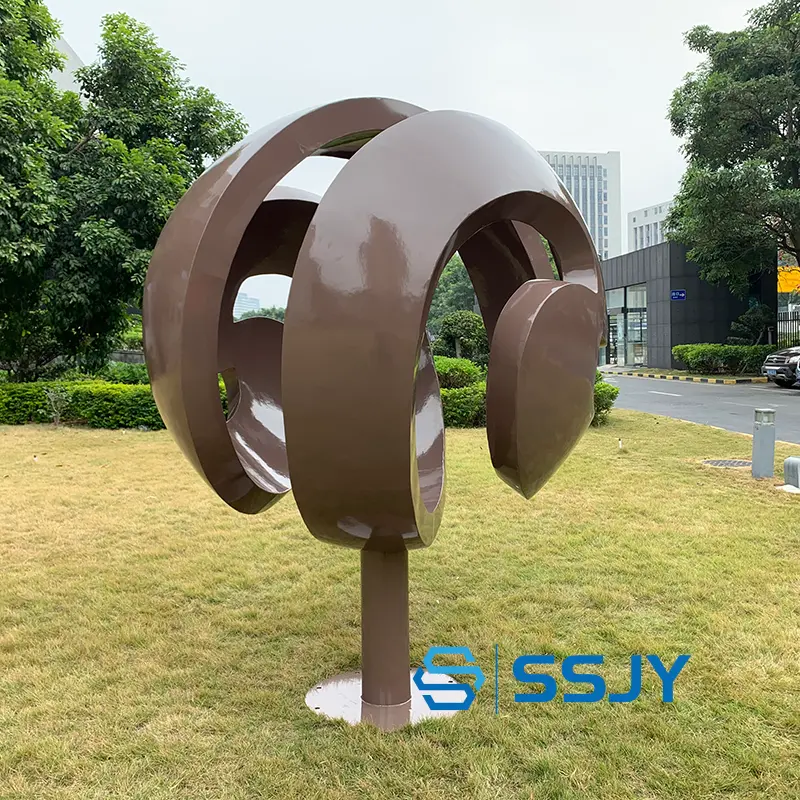 Swirling Large Painted Contemporary Stainless Steel Garden Public Art Sphere Sculpture (5)