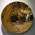 1000mm Metal Sky Mirror Sculpture Gold Color Stainless steel triangular concave mirror wall sculpture