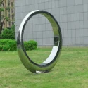Large outdoor garden square mirror polished stainless steel ring sculpture