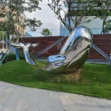 Outdoor park square landscape pool mirror polished stainless steel whale sculpture