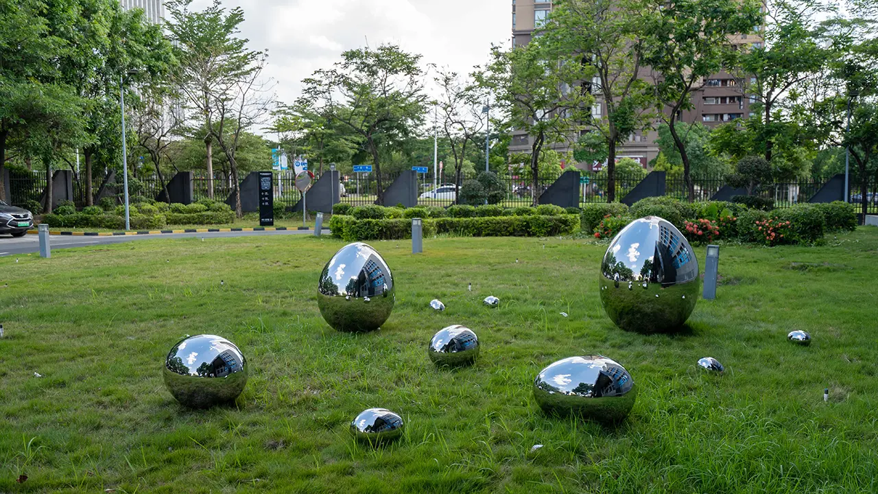 Garden grass interior decoration stainless steel sculpture stainless steel egg ball. (4)