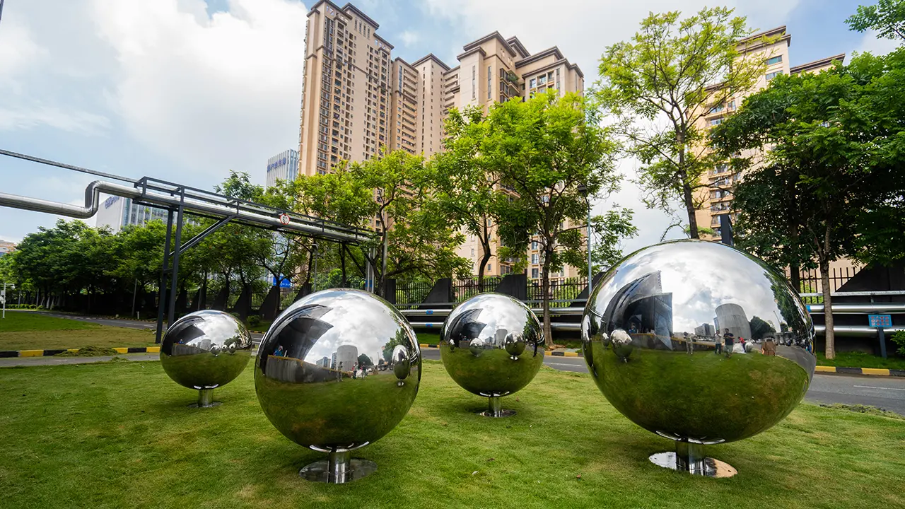 Outdoor garden metal sculpture mirror polished stainless steel sphere sculpture (1)
