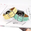 Macaroon Leather Bands For Apple Watch Se 7 6 5 38 40 42 44mm I Watch Straps Genuine Leather Watch Loops Fashion Pieces