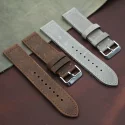 3mm Thick Military Genuine Leather Grey Cow Watch Bands 2 Piece Nato Straps