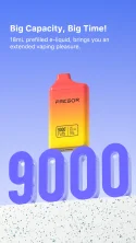 9000 puffs, Big Capacity, Big Time! 18mL prefilled e-liquid, brings you an extended vaping pleasure.