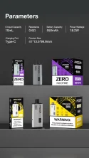 Package and Parameters: E-liquid Capacity: 10.0mL Battery Capacity: 550mAh Power Wattage: 18.2W Resistance: 0.6Ω Charging Port: Type-C Product Size: 41mm*13.5mm*99.9mm