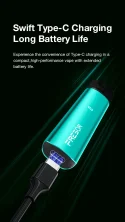 Swift Type-C Charging Long Battery Life Experience the convenience of Type-C charging in a compact, high-performance vape with extended battery life.