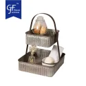 Galvanized Metal Two Tire Corrugated Tray with Handle Square Tray