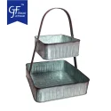 Galvanized Metal Two Tire Corrugated Tray with Handle Square Tray3