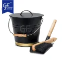 Metal Ash bucket with lid,shovel and hand broom for Fireplace Indoor and Outdoor