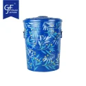 Hand Painted Metal Trash Can With Lid Recycling Canister Storage Organization Decorative Garbage Can Waste Bin
