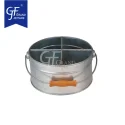 Round Galvanized Table Caddy Metal Utensil Holder Metal 4 Compartment Storage Bin With Wooden Handle