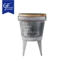 Farmhouse Accent Side Table Storage Metal Bin With Round Wood Lid Hamper Set