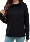 Women's Casual Cowl Neck Long Sleeve Solid Color Loose Fit Knit Pullover Sweater Jumper Tops