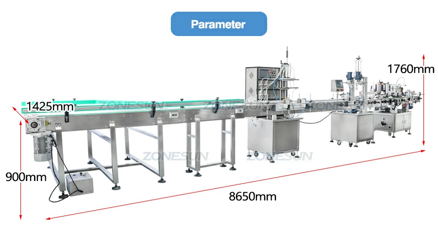 Size of liquid filling capping labeling line