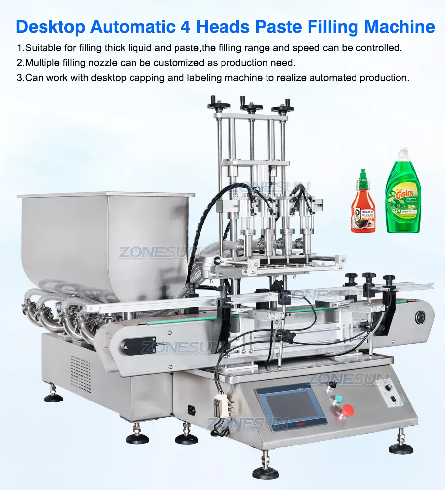 tabletop automatic 4 heads paste filling machine