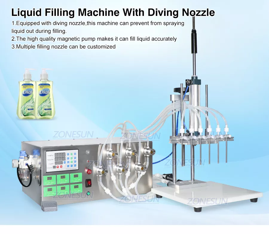 Semi-Automatic 6 Diving Heads Liquid Filling Machine