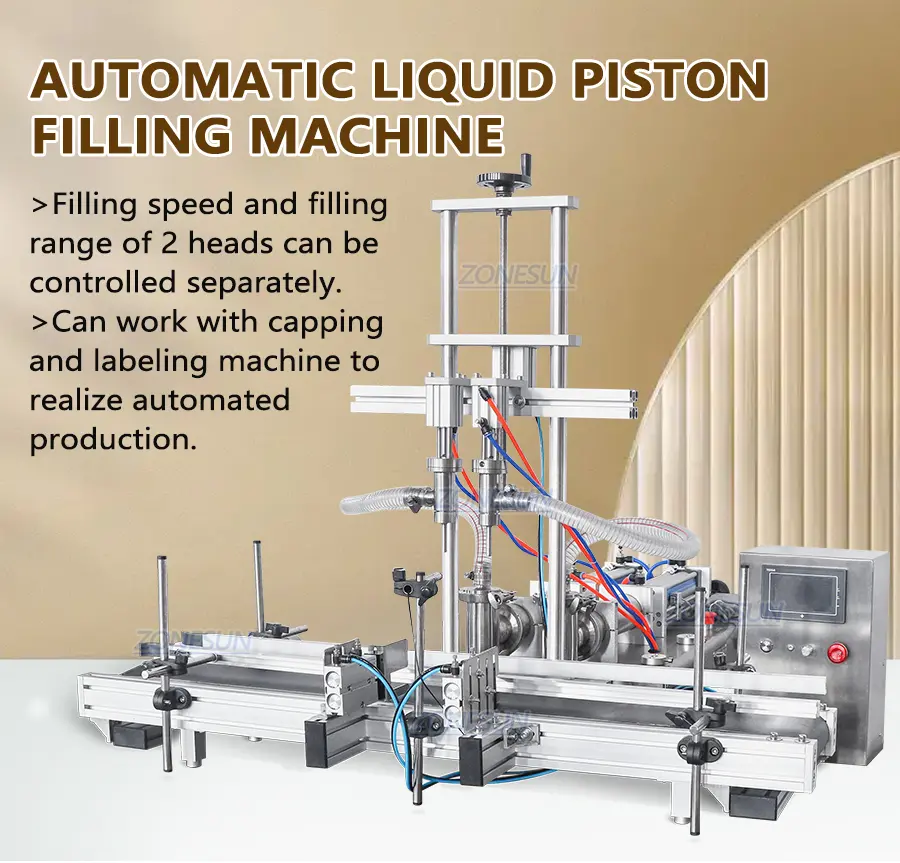 Tabletop automatic 2 heads liquid piston filling machine