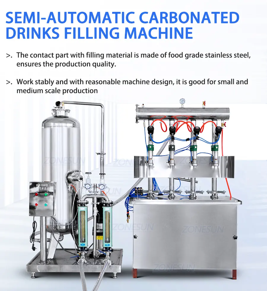 Semi automatic 4 heads carbonated drink filling machine with mixer
