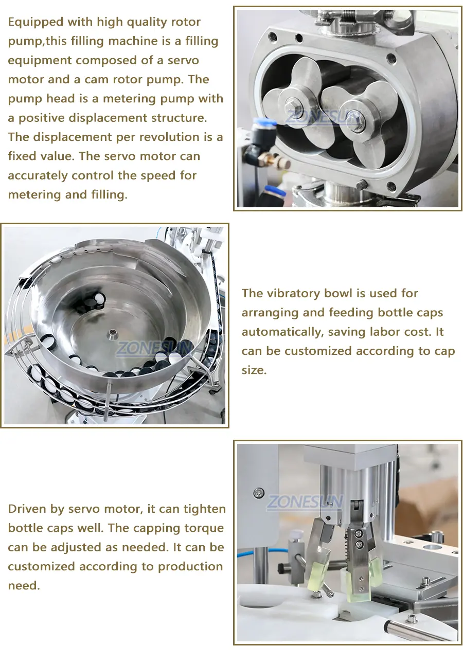 Detail of cosmetic jar filling capping machine