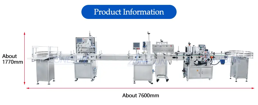 Size of bottle filling capping labeling and sealing machine