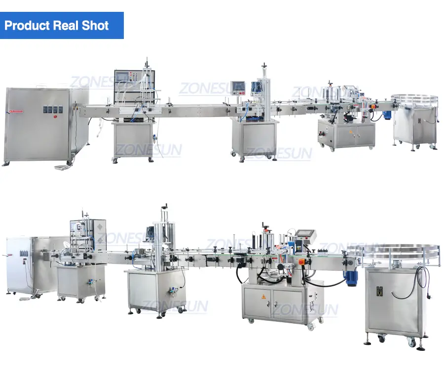 Real Shot of liquid solution bottle filling capping labeling machine