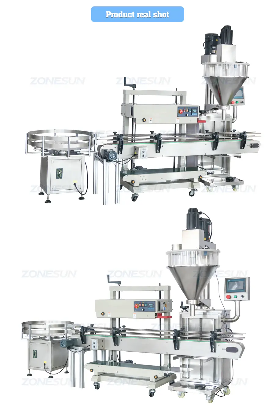 Real Shot of powder standing pouch filling sealing machine