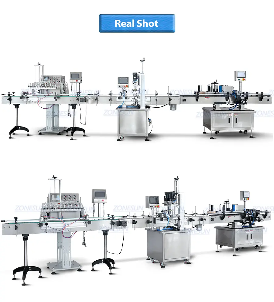Real Shot of 12 heads liquid bottle filling capping labeling machine