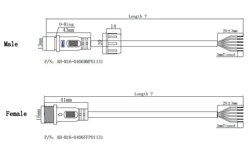 M16 connector DRAWING 6pin