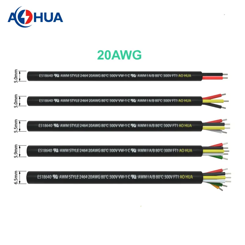 AHUA 2464 UL PVC Electrical Wire 2pin 3pin 4pin 5pin 6pin Contacts Power Cable 20AWG