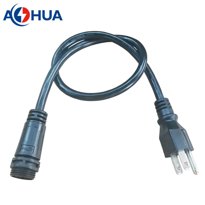 Power-plug-cable-molded-with-waterproof-connector-AHUA-manufacturer-waterproof-plug
