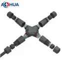 AOHUA M25 25A 3 pin power cable distributor press locking connection IP67 IP68 X type 4 way waterproof connectors