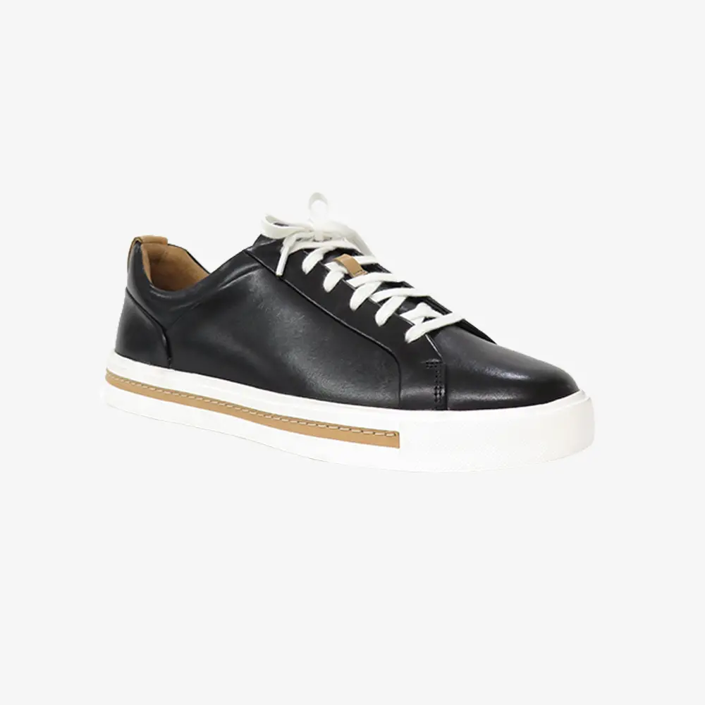 Fashion genuine leather women everyday sneaker shoe in black color