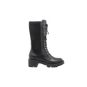 Wholesale height 30cm women fashionable round toe boots shoe in black genuine leather and stretch lycri
