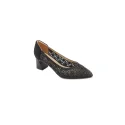 Wholesale height 6cm women fashionable pointed toe pump shoe in black pu w/rhinestone