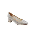 Wholesale height 6cm women fashionable pointed toe pump shoe in silver pu w/rhinestone