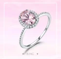 925 Sterling Silver Ring Oval Classic Pink Morganite Rings For Women Engagement Gemstone Wedding Band (8)