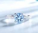 925 Sterling Silver Ring Round Classic Blue Topaz Rings For Women Engagement Gemstone Wedding Band (9)